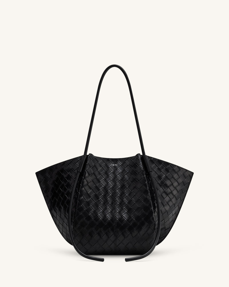Nala Wide Weave Texture Tote Bag - Black