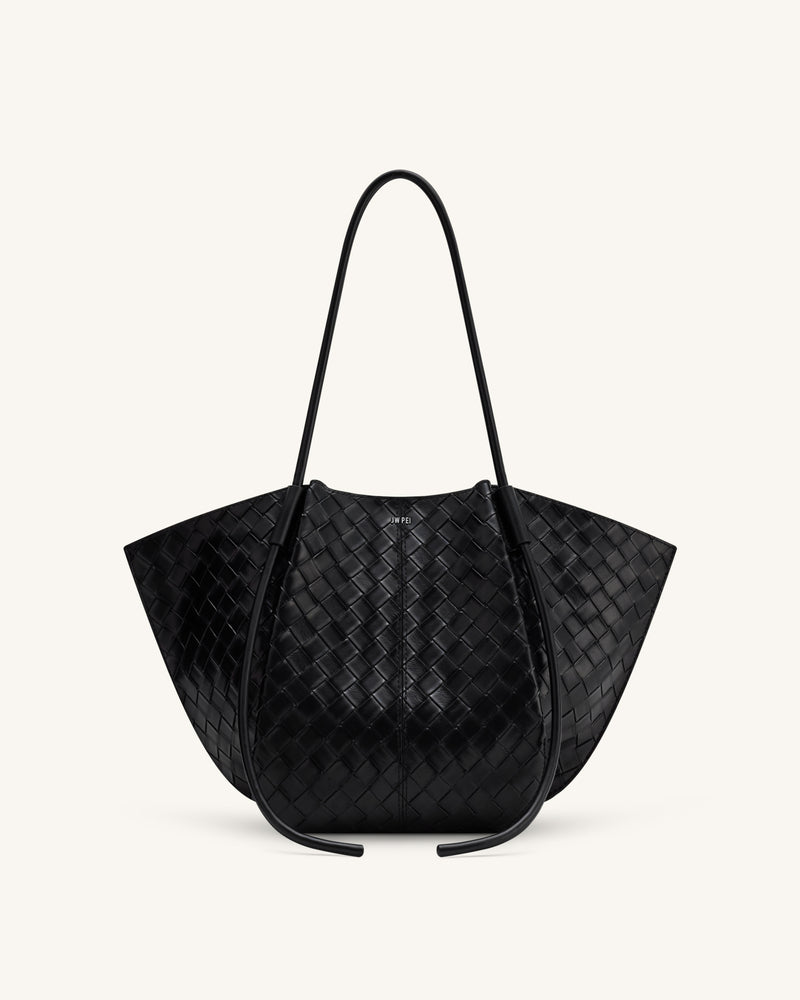 Nala Wide Weave Texture Tote Bag - Black