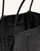 Nala Wide Weave Texture Tote Bag - Black