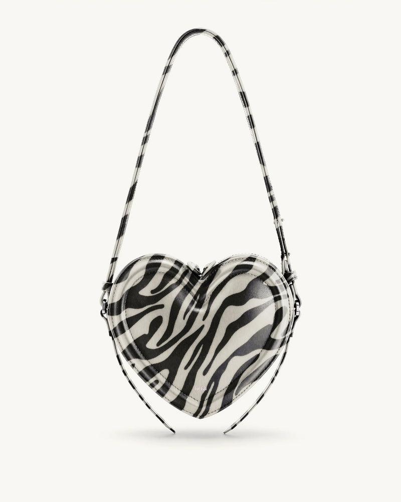 Arlene Zebra Print Heart Shaped Bag - Black & White