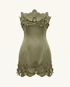 Orchid Trim Strapless Mini Dress - Greyish Green