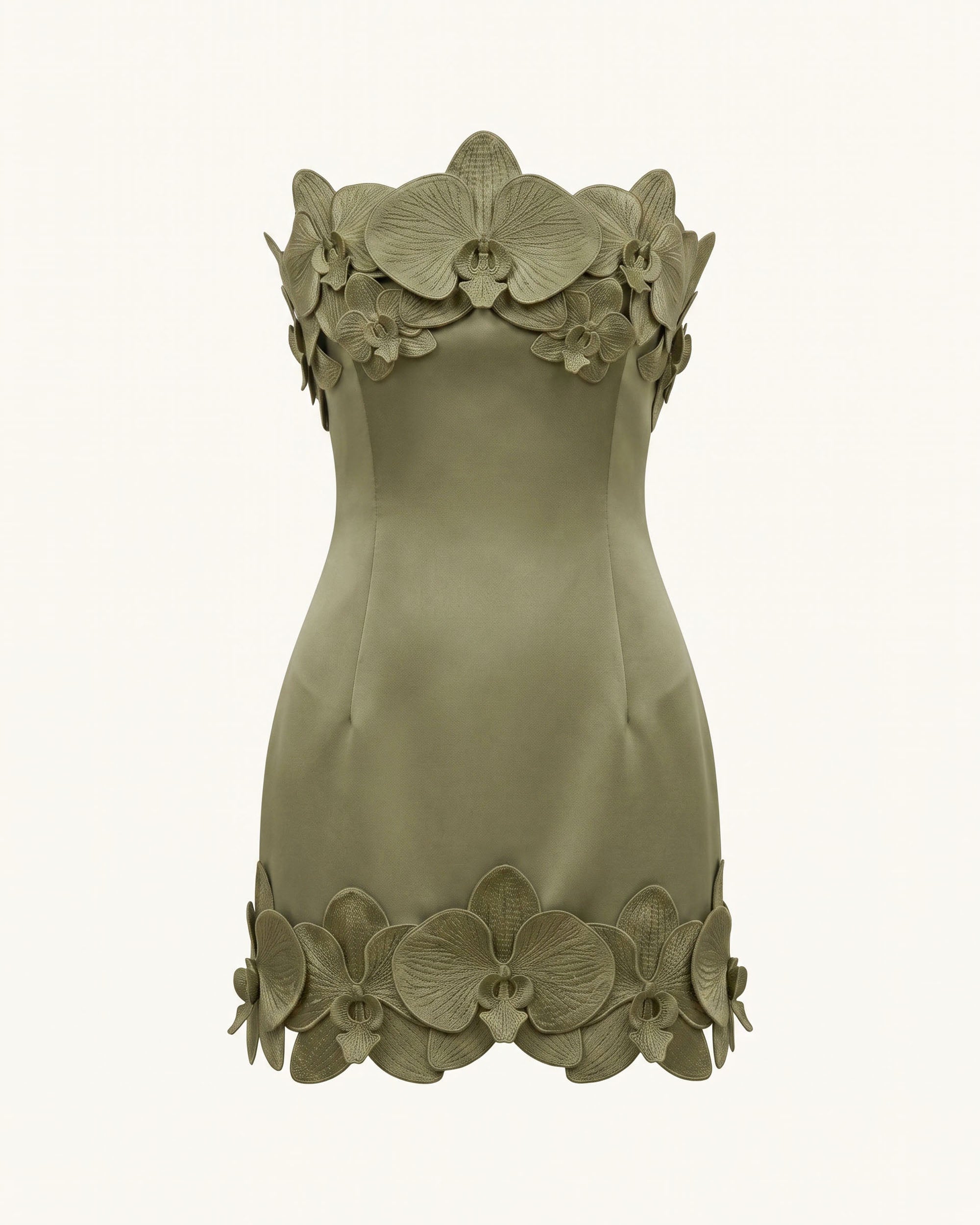 Orchid Trim Strapless Mini Dress - Greyish Green