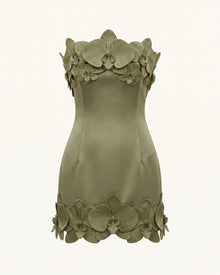 Orchid Trim Strapless Mini Dress - Greyish Green