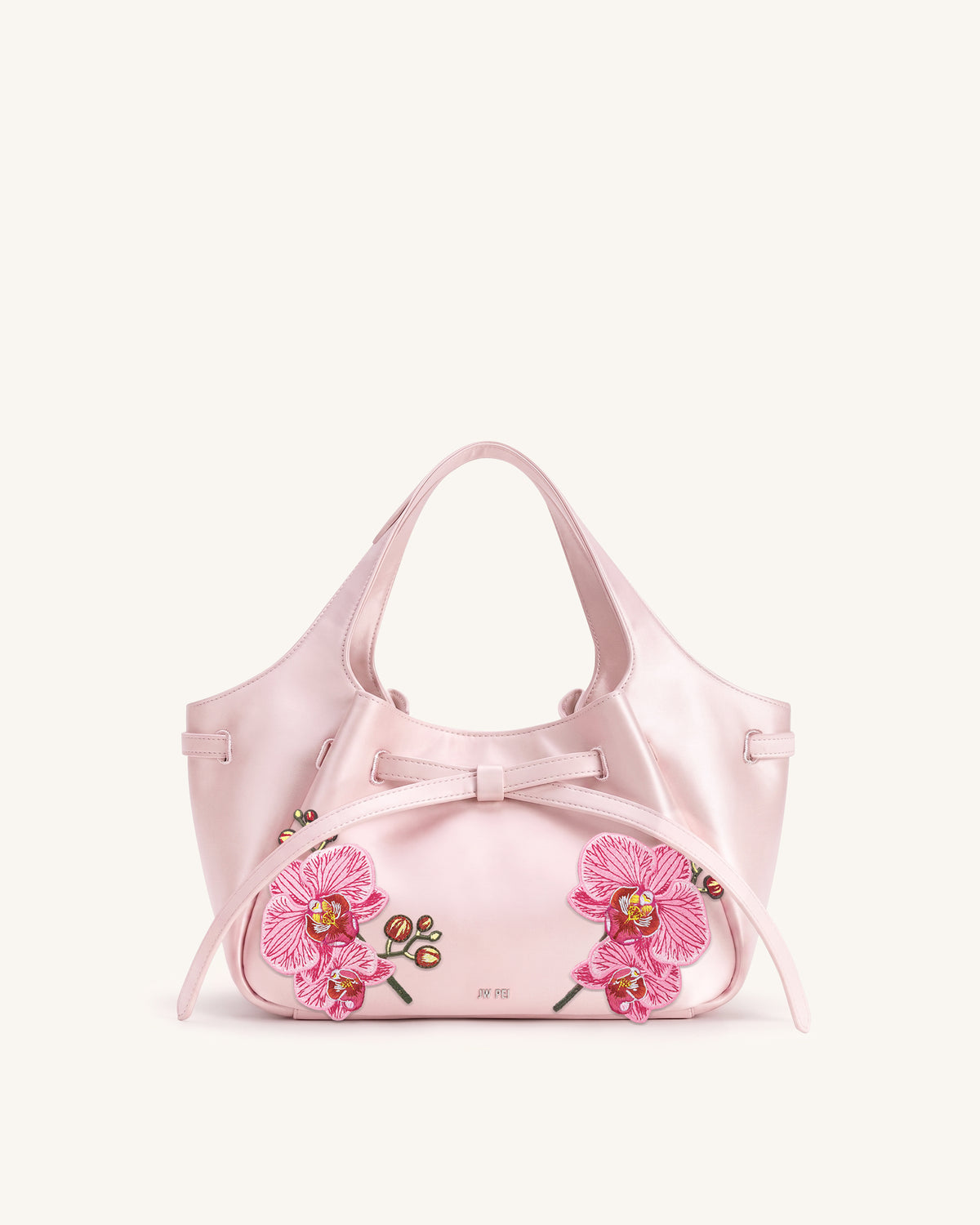 Mabel Phalaenopsis Orchid Embroidered Soft Bow Tote Bag - Pink