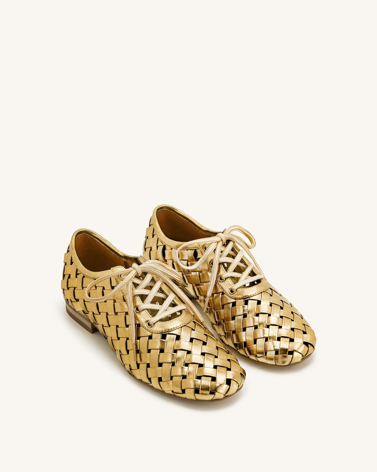 Kayla Weave Strap Flat Shoes - Gold