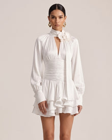 Orchid Embellished Keyhole Long-Sleeve Mini Dress - Cream