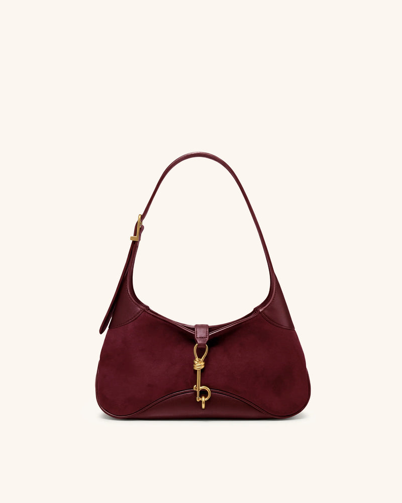 Juliette Faux Suede Key Charm East-West Shoulder Bag - Burgundy
