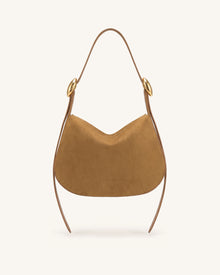 Avery Faux Suede Draped Hobo Bag - Camel