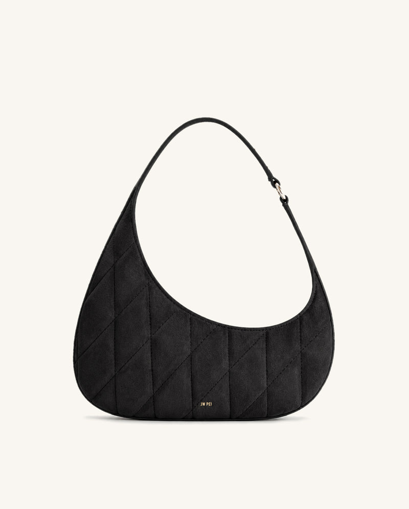 Harlee Faux Suede Quilted Shoulder Bag - Ink Black