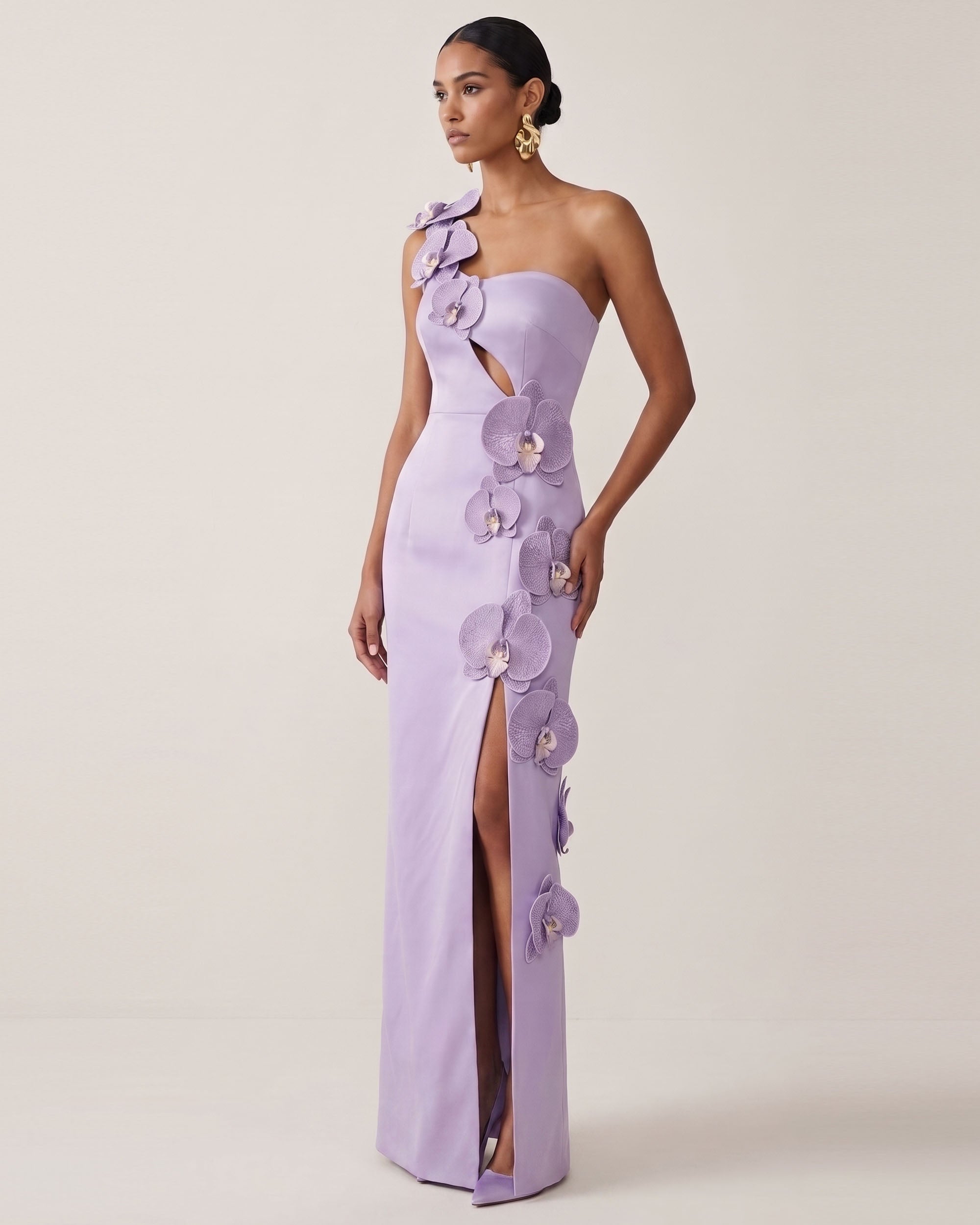 Orchid Embellished Cutout Slit Maxi Dress - Light Purple