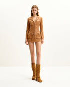 Faux Suede Corset Jacket Mini Dress - Camel