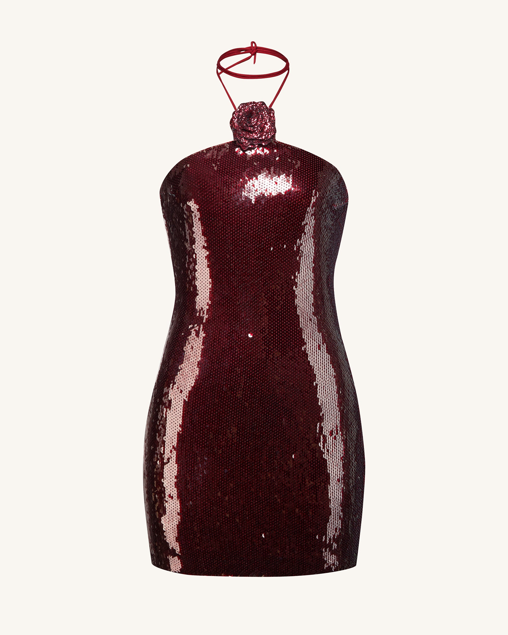 Burgundy Sequinned Halter Mini Dress - Burgundy | JW PEI Burgundy Sequinned Halter Mini Dress - Burgundy | JW PEI