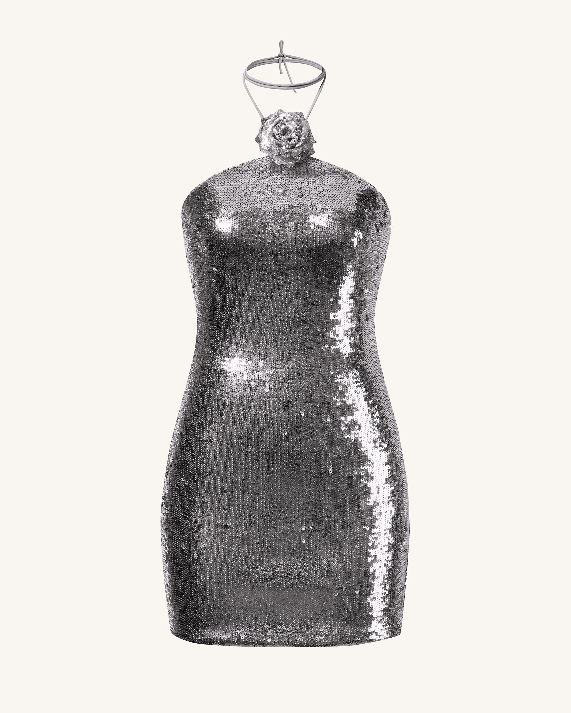Burgundy Silver Sequinned Halter Mini Dress - Silver | JW PEI Burgundy Silver Sequinned Halter Mini Dress - Silver | JW PEI