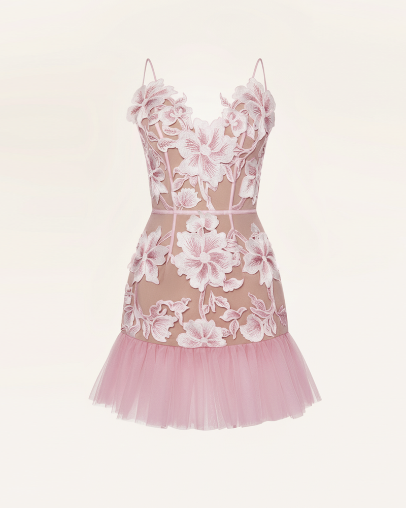 Floral Sling Mini Dress - Pink