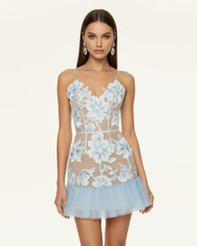 Floral Sling Mini Dress - Blue