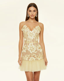 Floral Sling Mini Dress - Butter Yellow