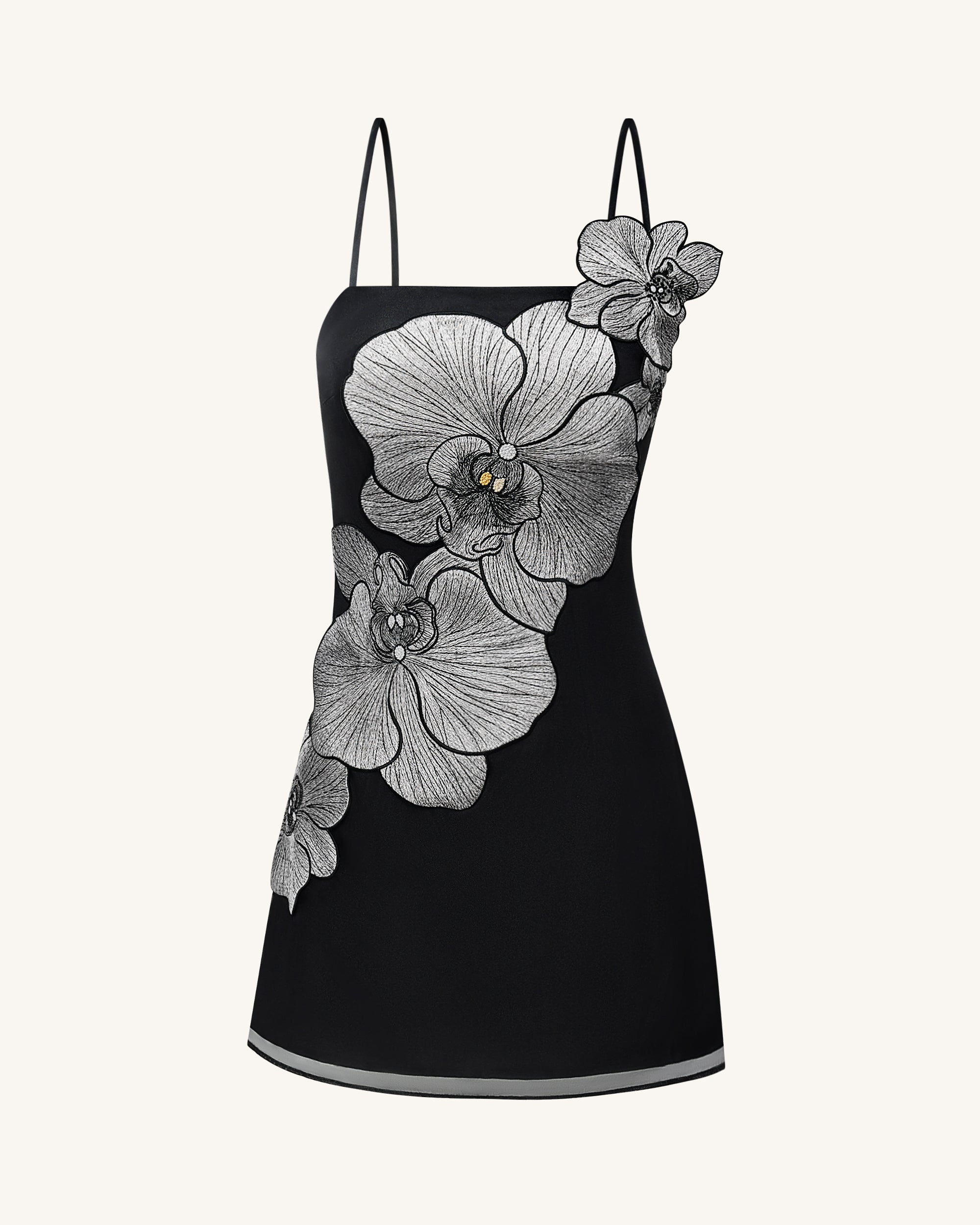Orchid Appliqué Mini Dress - Black/Silver