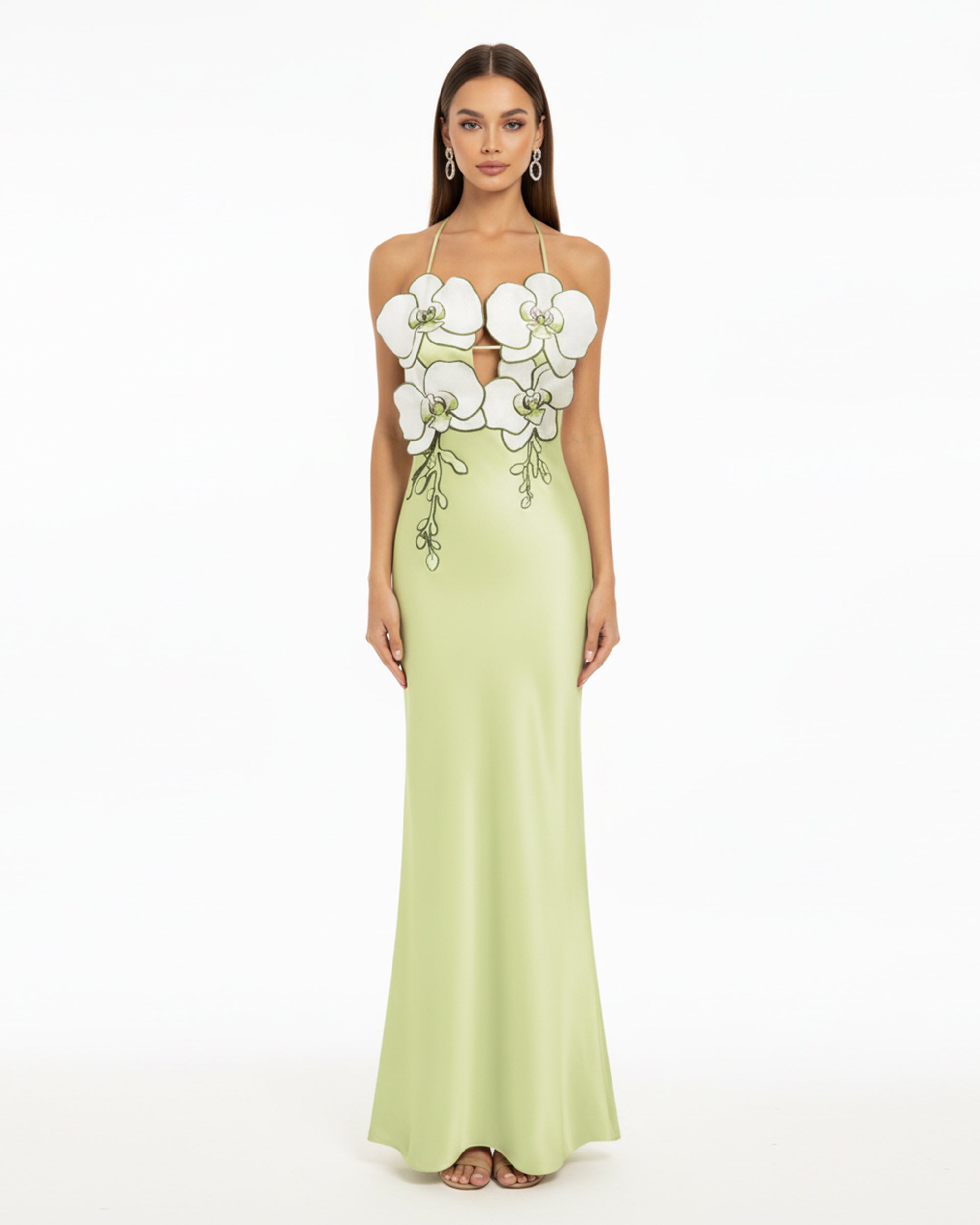 Orchid Embroidered Dress - Light Green/Ivory
