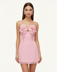 Flower Embroidered Mini Dress - Pink