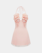 Flower Embroidered Mini Dress - Blush Pink