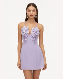 Flower Embroidered Mini Dress - Lavender