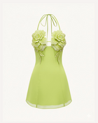 Flower Embroidered Mini Dress - Green