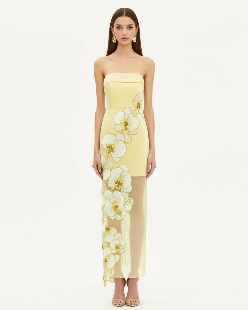 Orchid Embroidered Dress - Yellow
