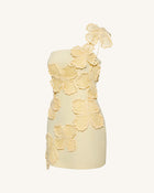 Crochet Floral Appliqué Mini Dress - Yellow