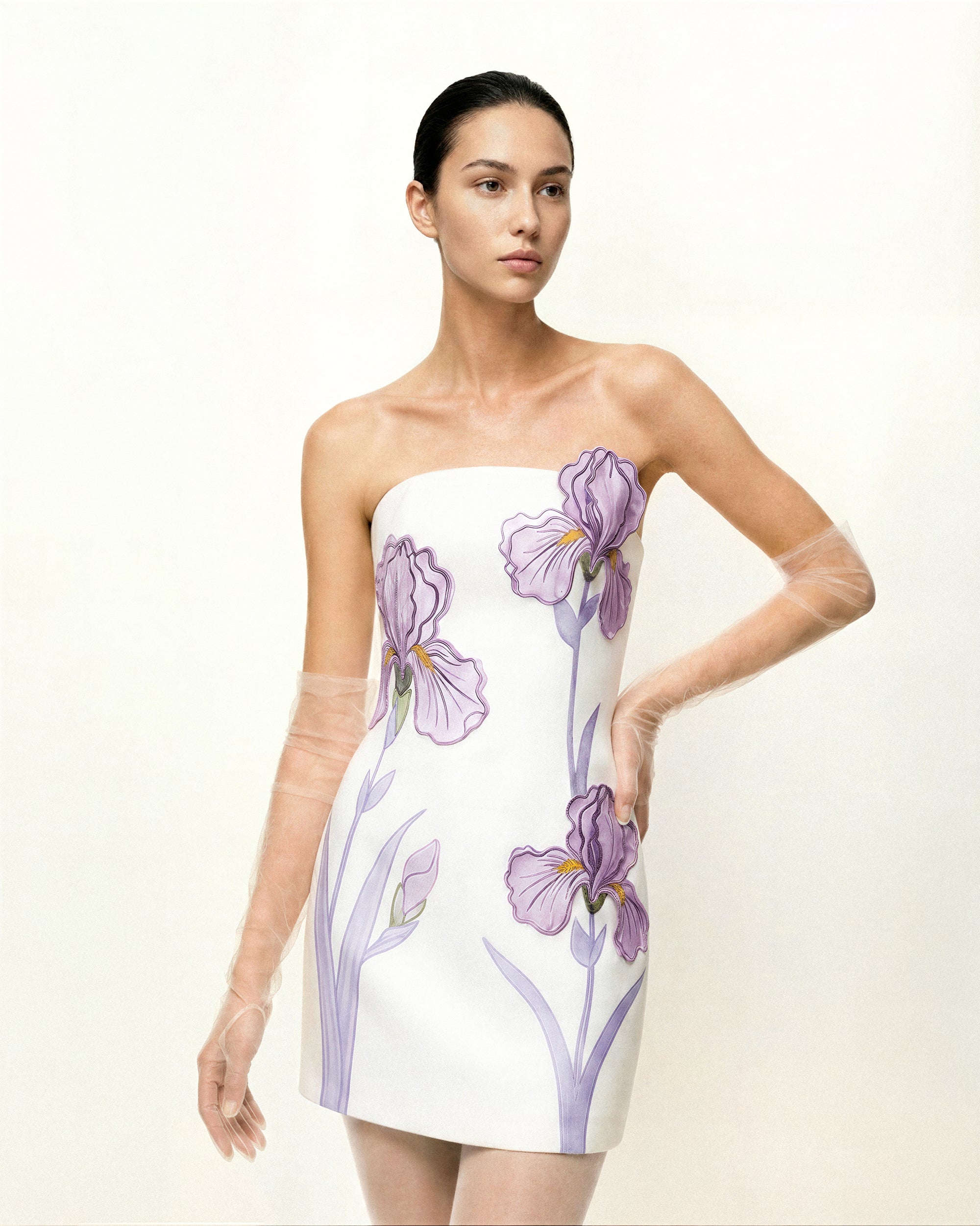 Iris Floral Print Strapless Dress - White