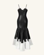 Zora Lace Trim Leather Dress - Black