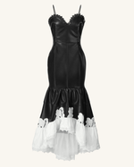 Zora Lace Trim Leather Dress - Black