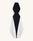 Monochrome Paneled Maxi Dress – Black