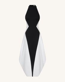 Monochrome Paneled Maxi Dress – Black