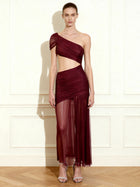 Mia Pleated Mesh Dress - Burgundy