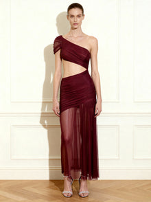 Mia Pleated Mesh Dress - Burgundy