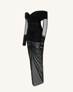 Emily Elegant Off-Shoulder Ruched Gown - Black