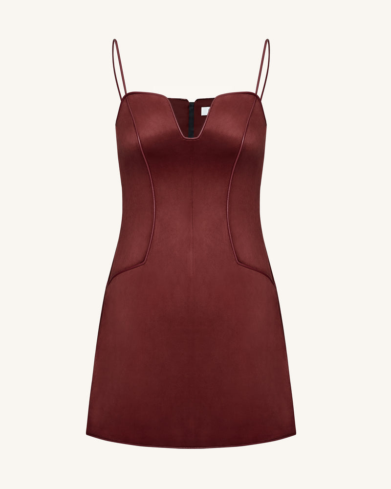 Eva Spaghetti Strap Sueded Dress - Burgundy