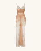 Piper Draped Mesh Evening Gown - Cinnamon