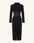Sheer Boned Corset Waist Blazer Maxi Dress - Black