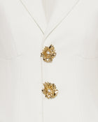 Gold Button Fitted Blazer Dress – White