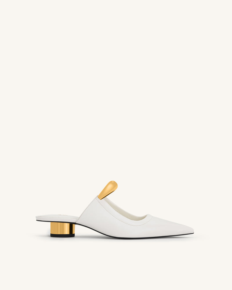 Helena  Pierced Mules - White