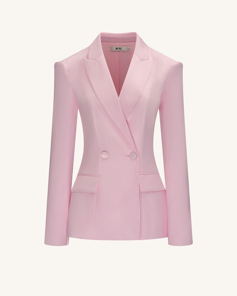 Lily Satin Double-Breasted Blazer Suit  - Pink