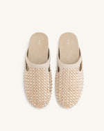 Athena Artificial Crystal Flat Mules - Beige