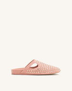 Athena Artificial Crystal Flat Mules - Pink Beige