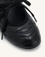 Erika Topstitching lace-up ballet Flats- Black