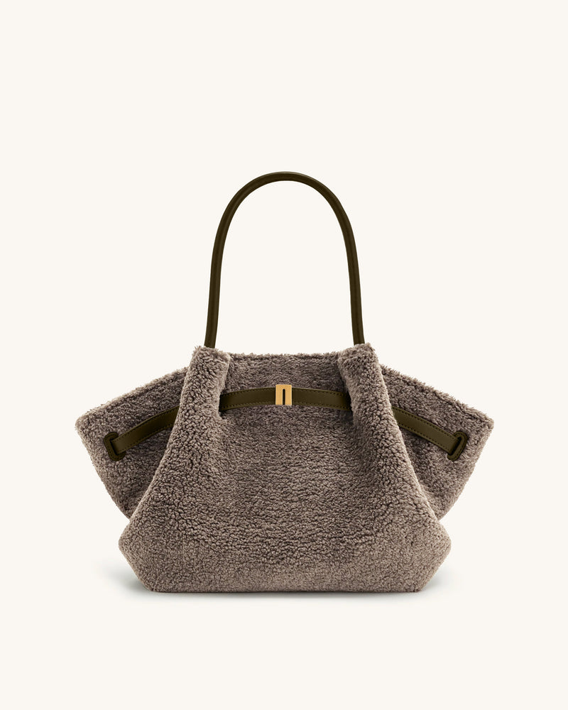 Hana Medium Faux Fur Tote Bag - Taupe