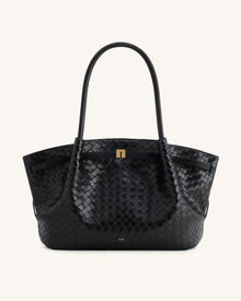 Hana Large Weave Texture Tote Bag - Black