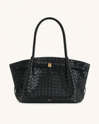 Hana Large Weave Texture Tote Bag - Black