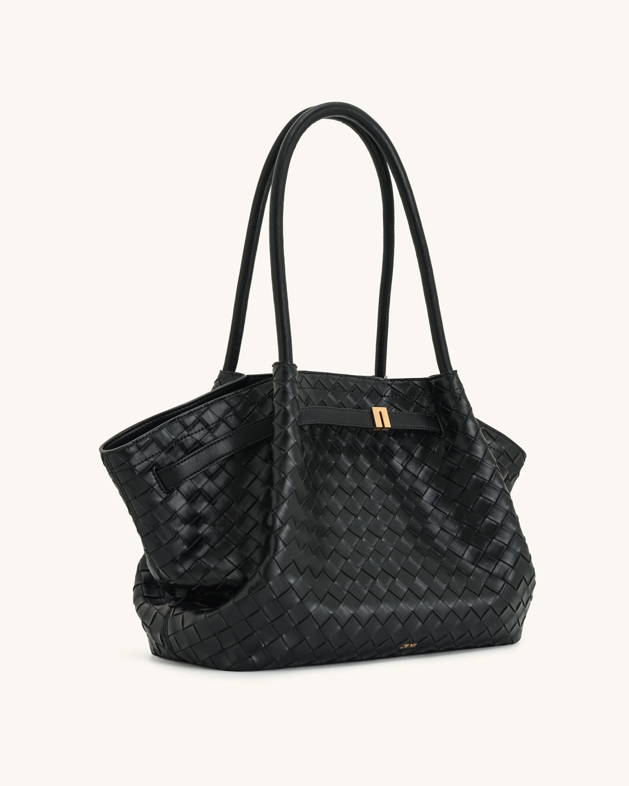 Hana Large Weave Texture Tote Bag - Black