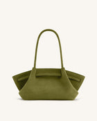 Hana Wide Faux Suede Tote Bag - Olive Green